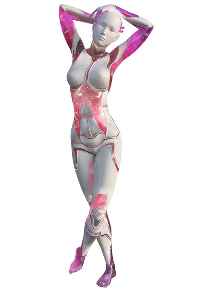 Android Жіночий Рожеві Білі Високотехнологічний Сучасних Краси Штучного Інтелекту Ілюстрація — стокове фото