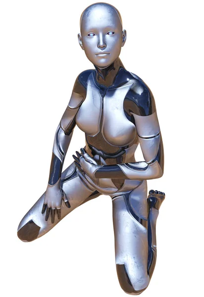 Android Kvinna Används Metalliskt Utseende Futuristiska Artificiell Intelligens Illustration — Stockfoto