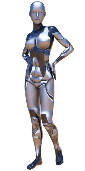 Illustrazione Intelligenza Artificiale Futuristica Utilizzata Femminile Android Metallic Look — Foto Stock