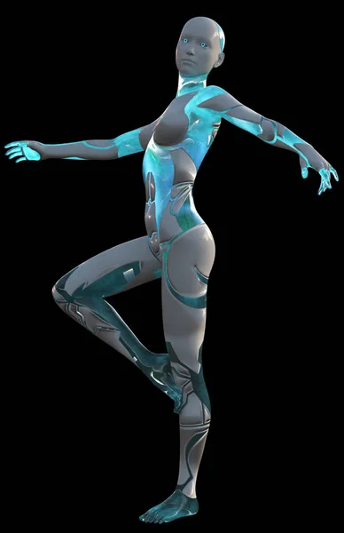 High Tech Blue White Android Beauty Modern AI 3D Illustration