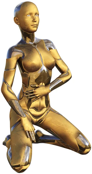Golden Usado Metálico Android Feminino Futurista Inteligência Artificial Ilustração — Fotografia de Stock