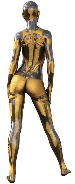 Golden Stosowane Metalowe Android Kobiece Futurystyczny Sztucznej Inteligencji Ilustracja — Zdjęcie stockowe