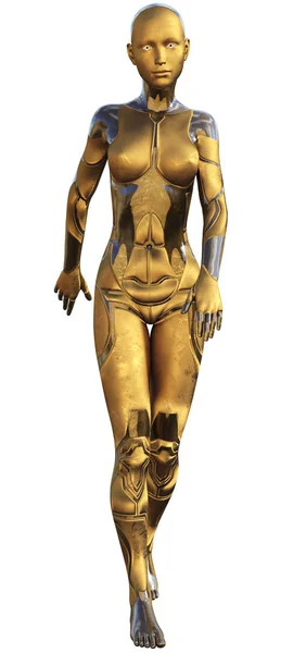 Golden Stosowane Metalowe Android Kobiece Futurystyczny Sztucznej Inteligencji Ilustracja — Zdjęcie stockowe