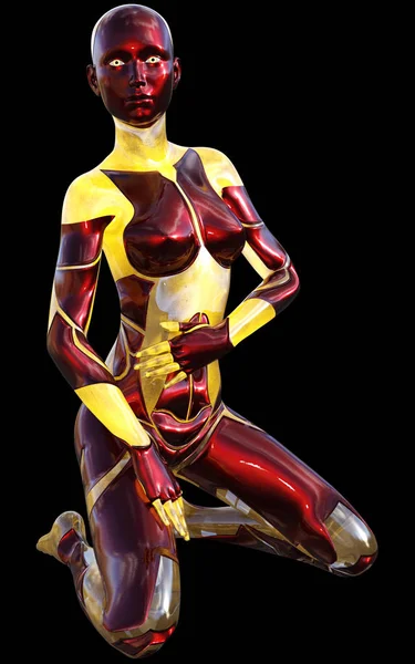 Alta Tecnología Android Mujer Rojo Amarillo Moderno Ilustración — Foto de Stock