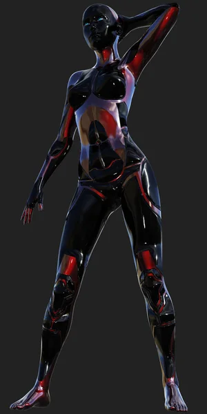 Negro Rojo Ultra Moderno Android Inteligencia Artificial Femenina Ilustración —  Fotos de Stock