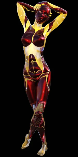 High Tech Android Female Red Yellow Modern AI 3D Illustration