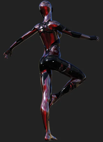 Negro Rojo Ultra Moderno Android Inteligencia Artificial Femenina Ilustración —  Fotos de Stock