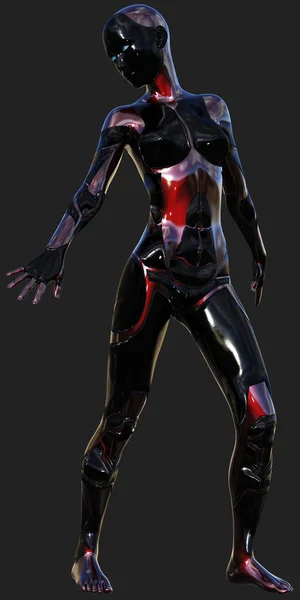 Illustration Intelligence Artificielle Féminine Noire Rouge Ultra Moderne Android — Photo