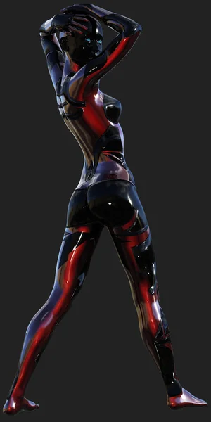 黑色和红色超现代安卓女性人工智能3D — 图库照片