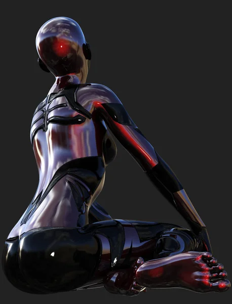Illustrazione Artificiale Femminile Ultra Moderna Nera Rossa Intelligenza Android — Foto Stock