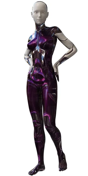 Ultra Modern White Purple Android Female Artificial Intelligence Illustration — Stock Photo, Image