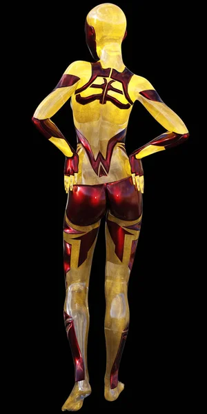 High Tech Android Female Red Yellow Modern AI 3D Illustration