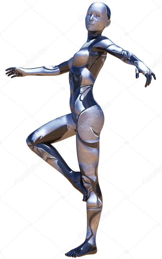 Android Female Used Metallic Look Futuristic Artificial Intelligence 3D Illustration