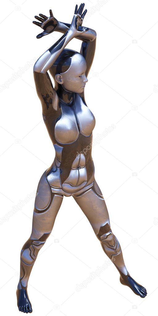 Android Female Used Metallic Look Futuristic Artificial Intelligence 3D Illustration