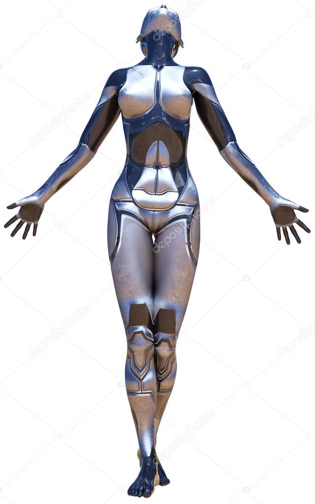 Android Female Used Metallic Look Futuristic Artificial Intelligence 3D Illustration