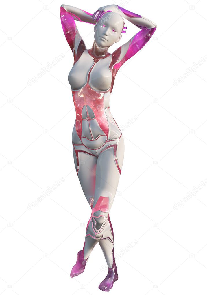 Android Female Pink and White High Tech Modern Beauty Artificial Intelligence 3D Illustration