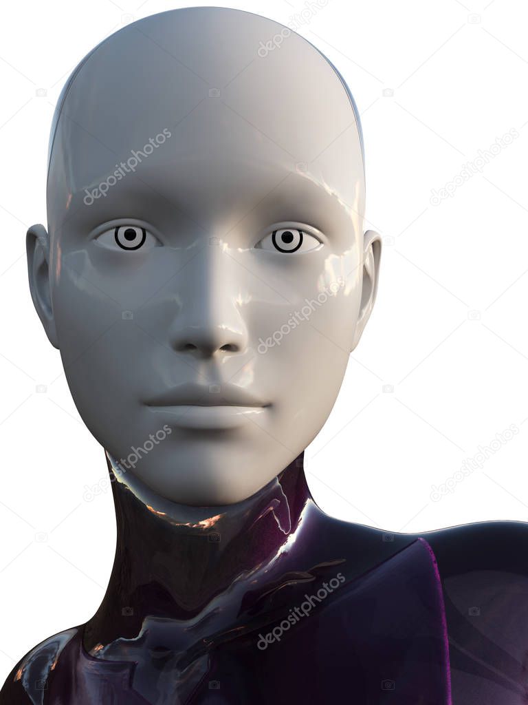 Ultra Modern White Purple Android Female Artificial Intelligence 3D Illustration