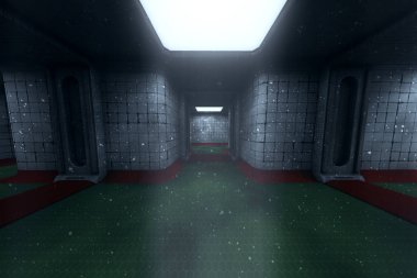 Terk Edilmiş Hastane Koridor Sistemi 3d İllüstrasyon