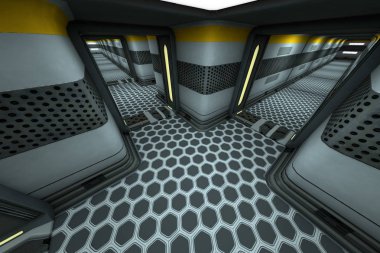 Fütüristik Bilimkurgu Uzay Gemisi Koridor 3d İllüstrasyon