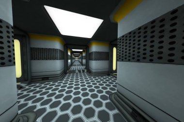 Fütüristik Bilimkurgu Uzay Gemisi Koridor 3d İllüstrasyon