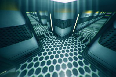 Fütüristik Bilimkurgu Uzay Gemisi Koridor 3d İllüstrasyon