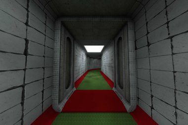 Nükleer Fallout Yeraltı Barınak Koridoru Sytem 3d İllüstrasyon