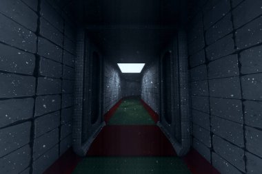 Nükleer Fallout Yeraltı Barınak Koridoru Sytem 3d İllüstrasyon