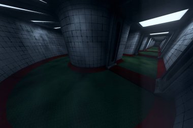 Nükleer Fallout Yeraltı Barınak Koridoru Sytem 3d İllüstrasyon