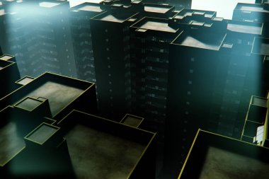 Big City Metropolis 3d İllüstrasyon Overpopulated Distopya Yapı Taşları