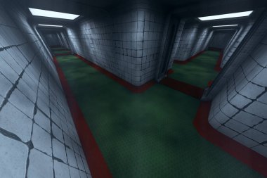 Korkunç Sanatoryum Koridor 3d İllüstrasyon