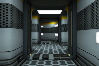 Bilim Kurgu Uzay İstasyonu Koridor 3d İllüstrasyon