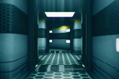 Bilim Kurgu Uzay İstasyonu Koridor 3d İllüstrasyon