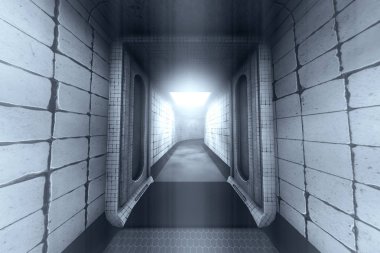 Spooky Haunted Lunatic Hospital Corridor 3D Illustration clipart