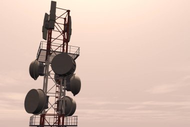 Sunset Sunrise 3d İllüstrasyon 5g Telekomünikasyon Kulesi