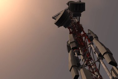 Sunset Sunrise 3d İllüstrasyon 5g Telekomünikasyon Kulesi