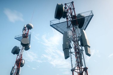 Blue Sky 3d İllüstrasyon altında 5g Telekomünikasyon Kulesi