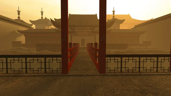 Китайський Внутрішній Дворик Sunset Ілюстрація — стокове фото