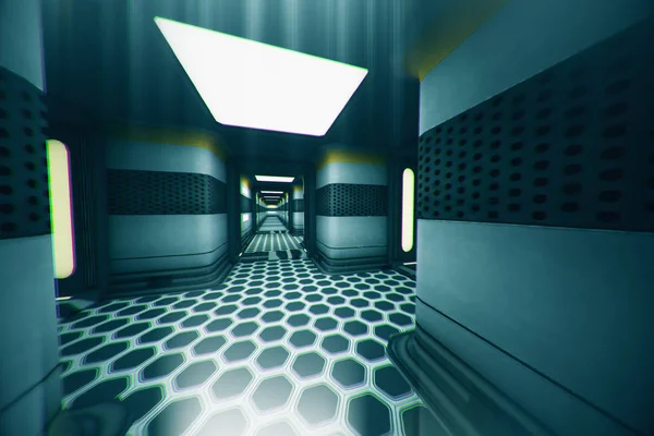 Futurista Sci Spaceship Corridor Ilustração — Fotografia de Stock