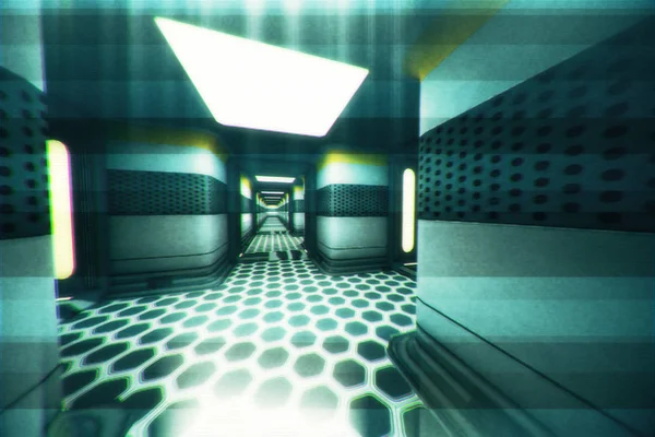 空间站走廊系统3D插图 — 图库照片