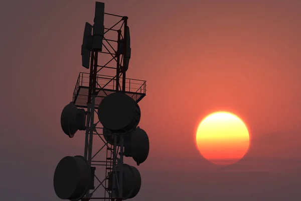 Menara Telekomunikasi Sunset Sunrise Illustration — Stok Foto