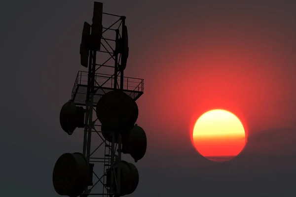 Torre Telecomunicação Sunset Sunrise Ilustração — Fotografia de Stock