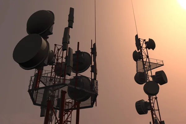 Telecommunication Tower Sunset Sunrise Illustration — Stock Photo, Image