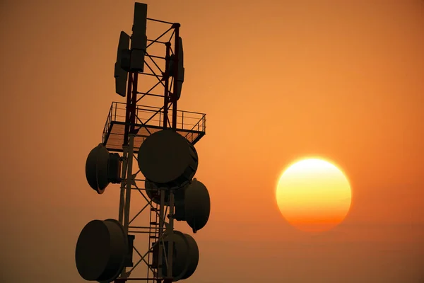 Tour Télécommunication Coucher Soleil Illustration Lever Soleil — Photo