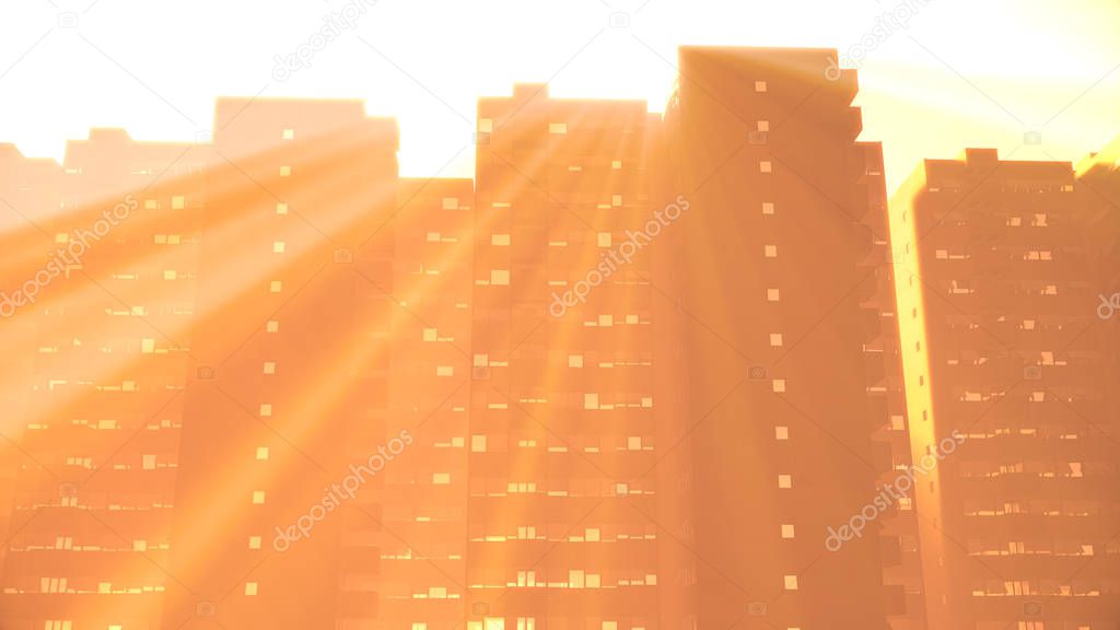 Overpopulated Dystopia Building Blocks in Big City Metropolis 3D Illustration