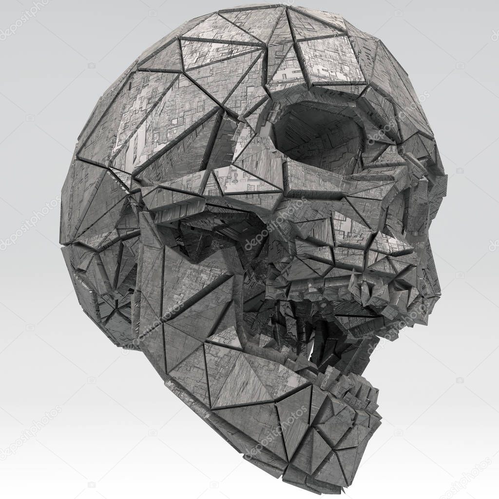 Science Fiction Fantasy Futuristic Human Skull 3D Illustration