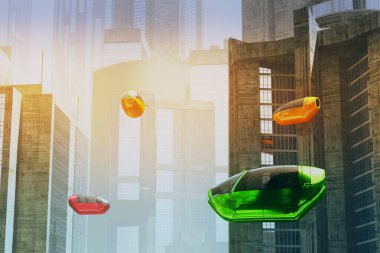 Özerk Elektrikli Araçlar Şehri Geleceğin 3D İllüstrasyonu