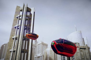Özerk Elektrikli Araçlar Şehri Geleceğin 3D İllüstrasyonu