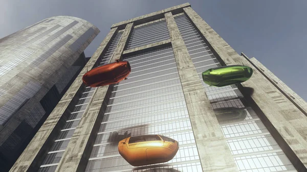 自主电动汽车之城未来3D示范 — 图库照片