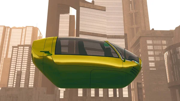 Autonomous Future Electric Vehicles in City Sunset 3D Illustration