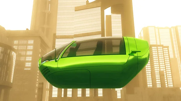 Autonóm Jövő Elektromos Járművek Város Sunset Illusztráció Stock Kép